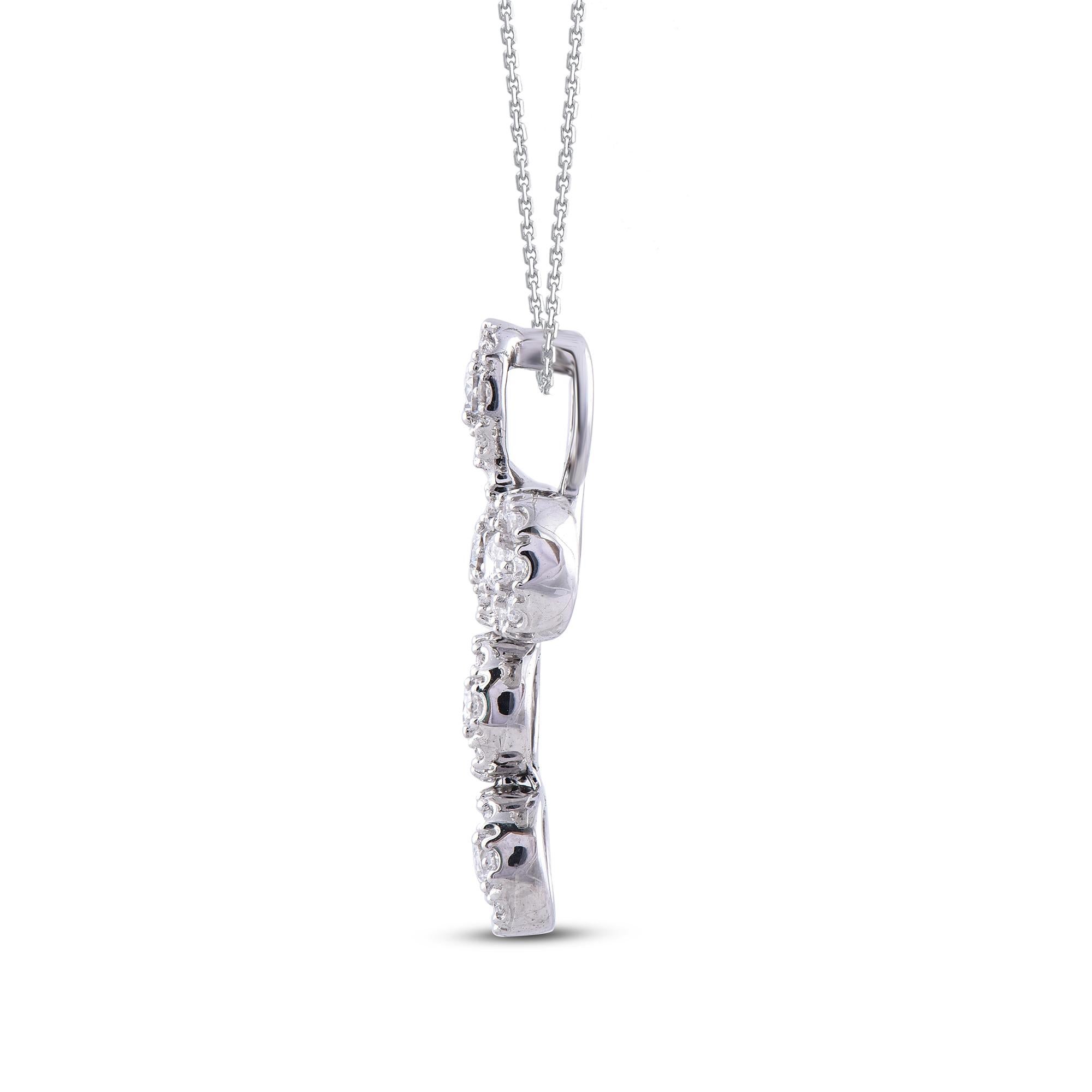 Contemporaneo TJD 0,75 carati di diamante rotondo in oro bianco 14 Kt Ciondolo con croce religiosa e catena in vendita