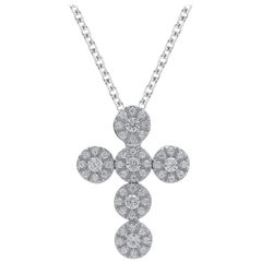 TJD Colgante de Cruz Religiosa de Oro Blanco de 14 Kt con Cadena y Diamante Redondo de 0,75 Quilates
