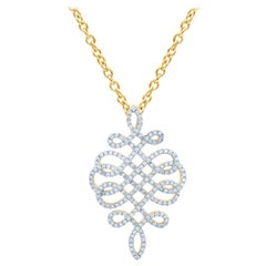 TJD 3/4 Carat Round Diamond 14K Yellow gold Entangled Intricately Design Pendant