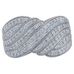 TJD 0.75 Carat Round Diamond 14KT White Gold Multi-Row Wave Band Ring
