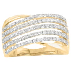 TJD 0.75 Carat Round Diamond 14KT Yellow Gold Multi row Anniversary Wedding band