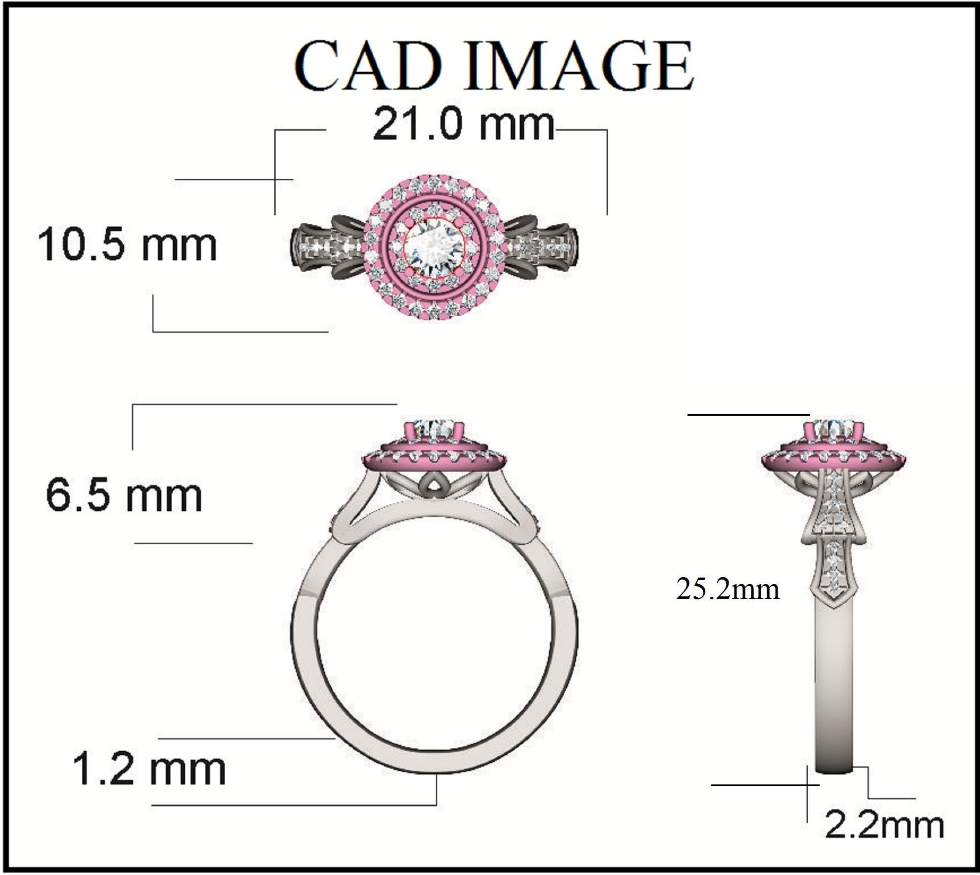 An effortless classic, this diamond engagement ring is beautiful symbol of your affection. This engagement ring features 0.38 ct of center stone of diamond frame and 0.37 ct Shank lined with rows of 57 round brilliant-cut sparkling diamonds in