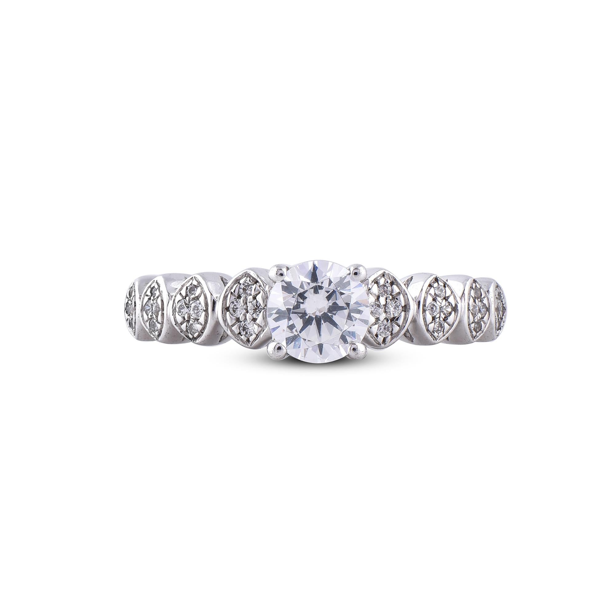 Round Cut TJD 0.75 Carat Round Diamond 18 Karat White Gold 4 Prong Engagement Ring For Sale