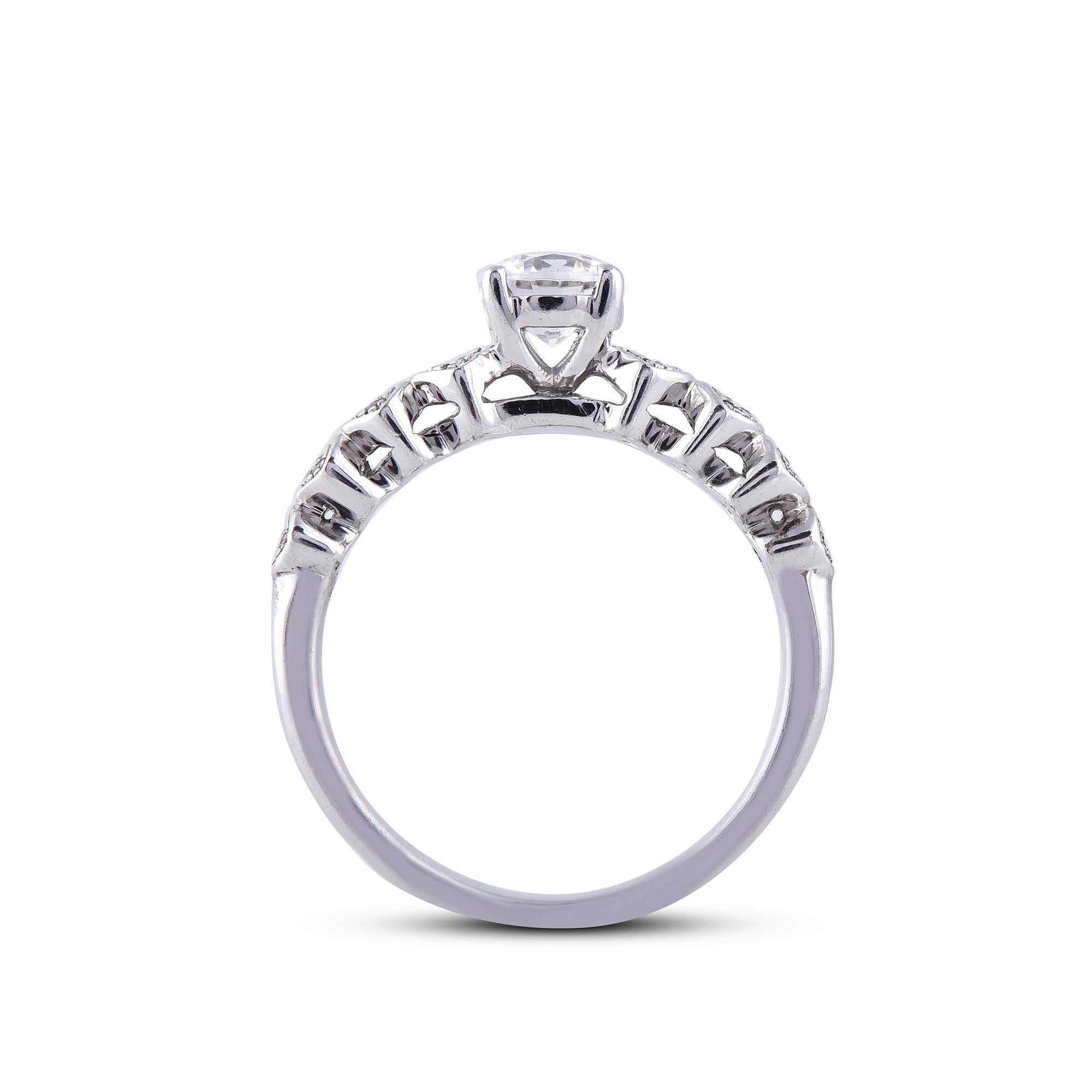 Women's TJD 0.75 Carat Round Diamond 18 Karat White Gold 4 Prong Engagement Ring For Sale