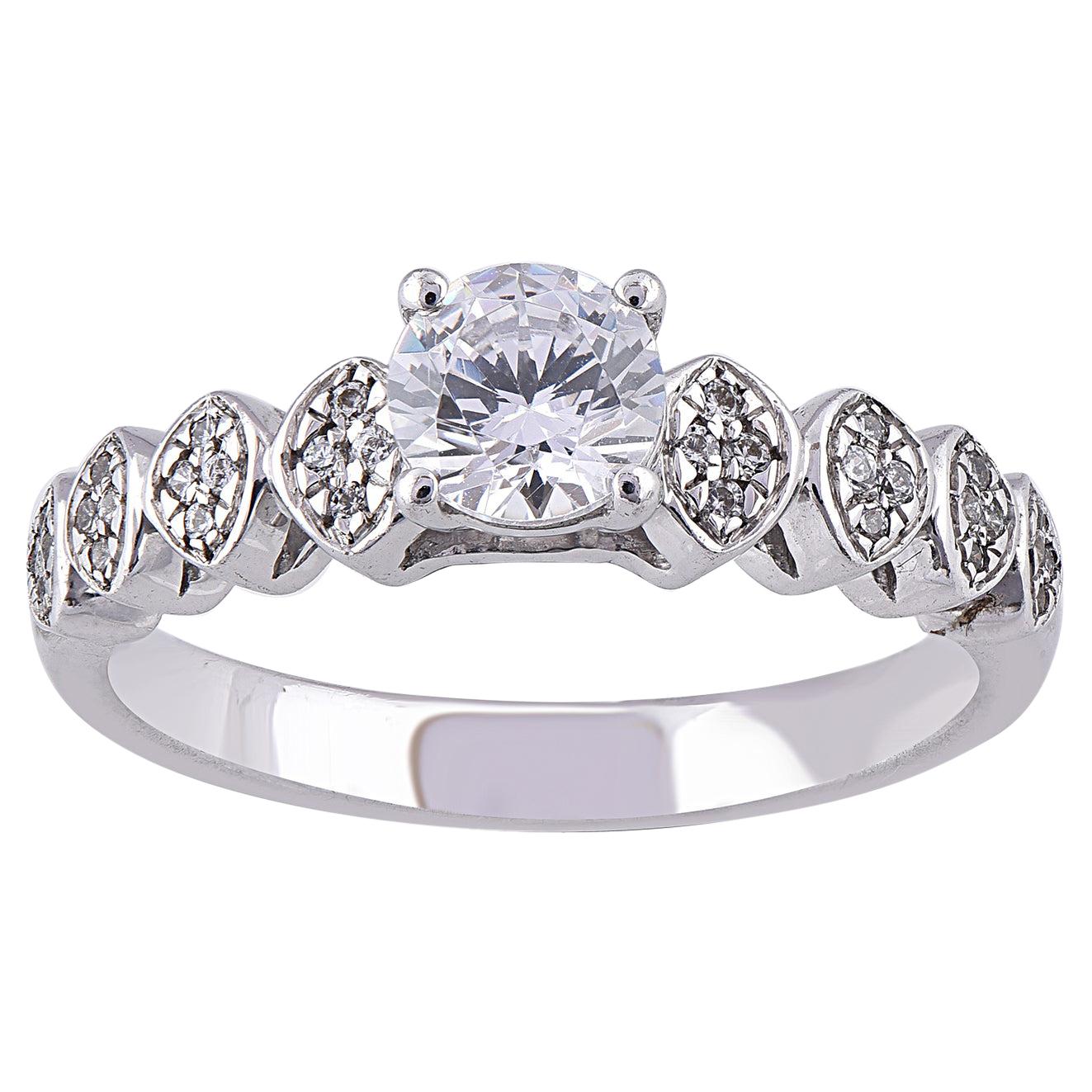 TJD 0.75 Carat Round Diamond 18 Karat White Gold 4 Prong Engagement Ring