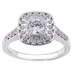 TJD 0.75 Carat Round Diamond 18 Karat White Gold Diamond Engagement Ring