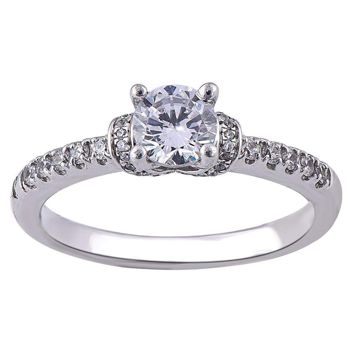 TJD 0.75 Carat Round Diamond 18 Karat White Gold Diamond Engagement Ring For Sale