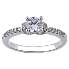 TJD 0.75 Carat Round Diamond 18 Karat White Gold Diamond Engagement Ring