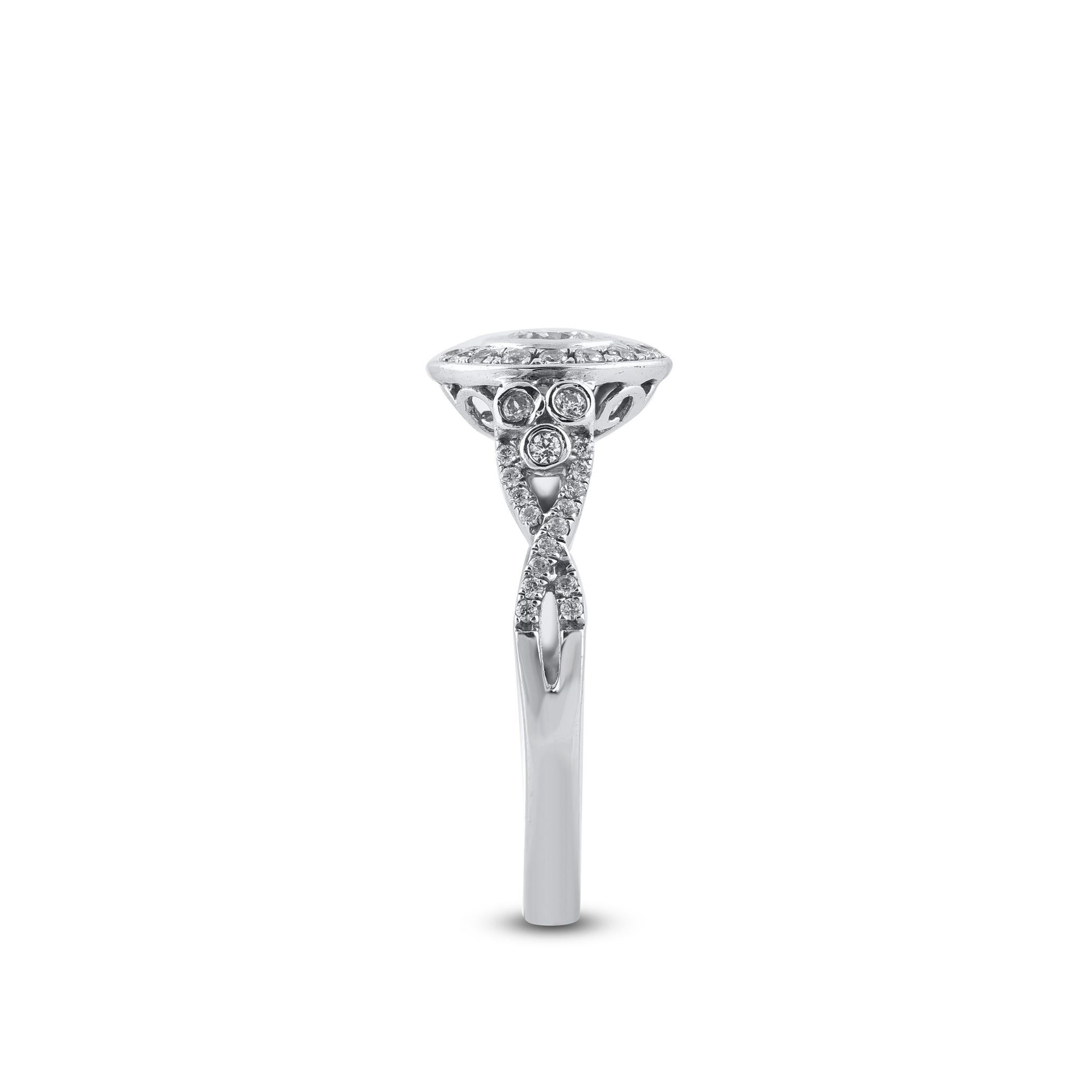Round Cut TJD 0.75 Carat Round Diamond 18 Karat White Gold Halo Bridal Engagement Ring For Sale