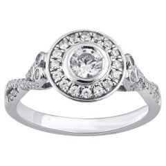 TJD 0.75 Carat Round Diamond 18 Karat White Gold Halo Bridal Engagement Ring