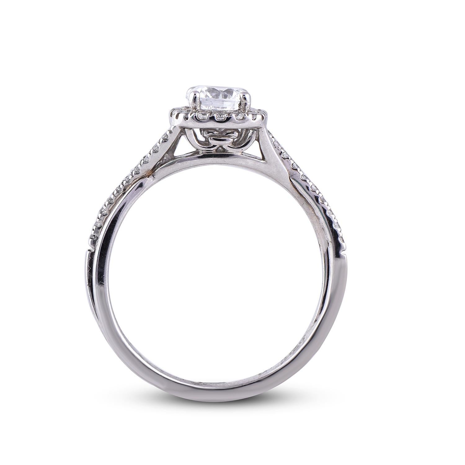 TJD 0,75 Karat runder Diamant 18 Karat Weißgold Halo Crisscross Mode-Ring im Zustand „Neu“ im Angebot in New York, NY