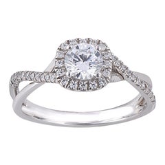 TJD 0.75 Carat Round Diamond 18 Karat White Gold Halo Crisscross Fashion Ring