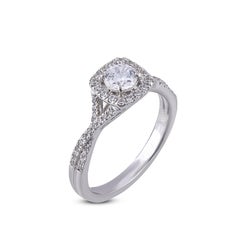 TJD 0.75 Carat Round Diamond 18 Karat White Gold Halo Engagement Wedding Ring