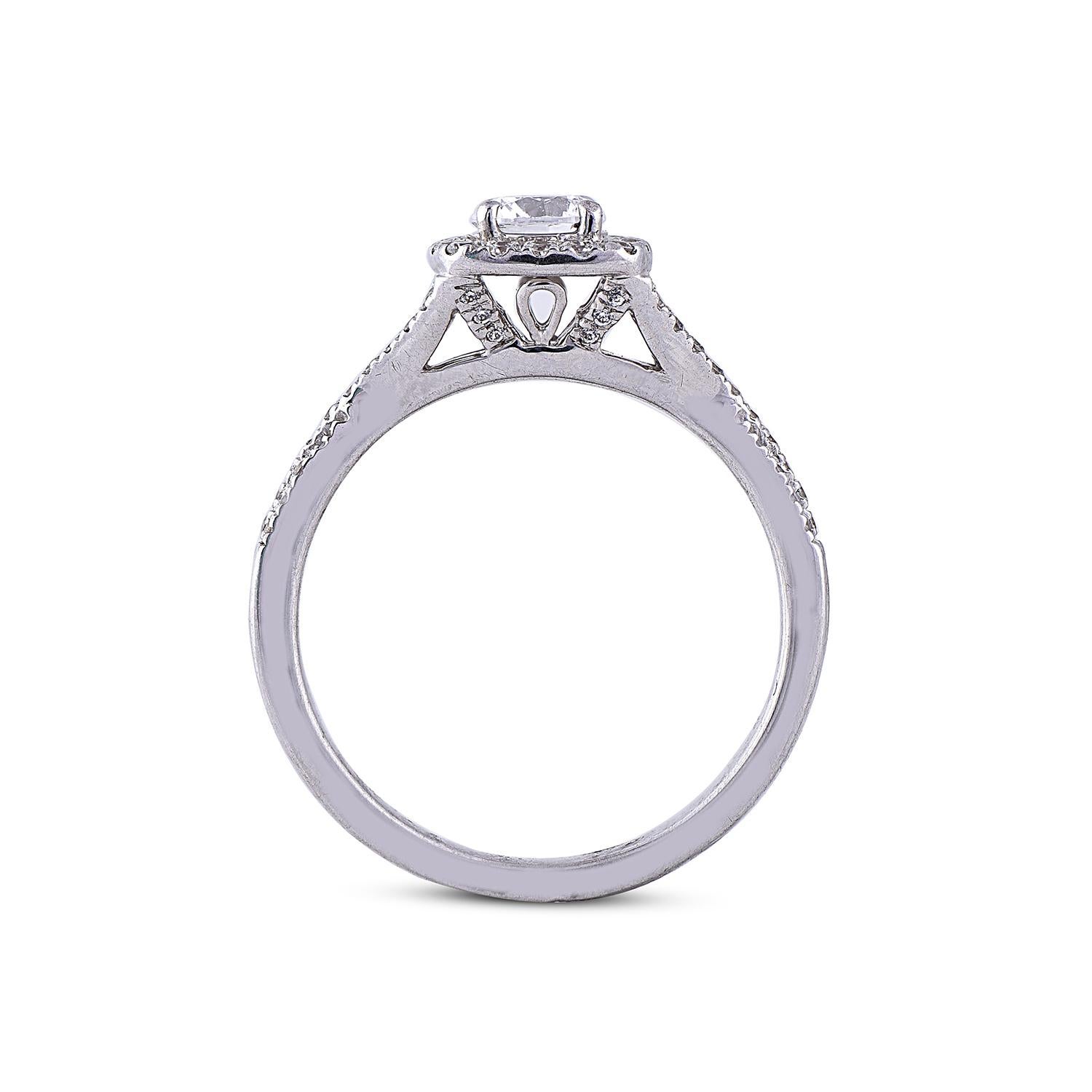TJD 0,75 carati di diamante rotondo in oro bianco 18 carati Anello di fidanzamento a forma di aureola In condizioni Nuovo in vendita a New York, NY