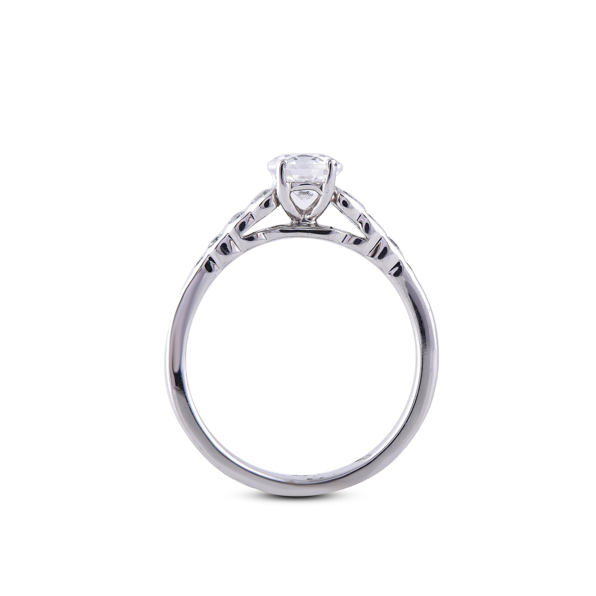 Women's TJD 0.75 Carat Round Diamond 18 Karat White Gold Prong & Bezel Engagement Ring For Sale