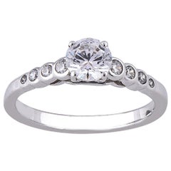 TJD 0.75 Carat Round Diamond 18 Karat White Gold Prong & Bezel Engagement Ring