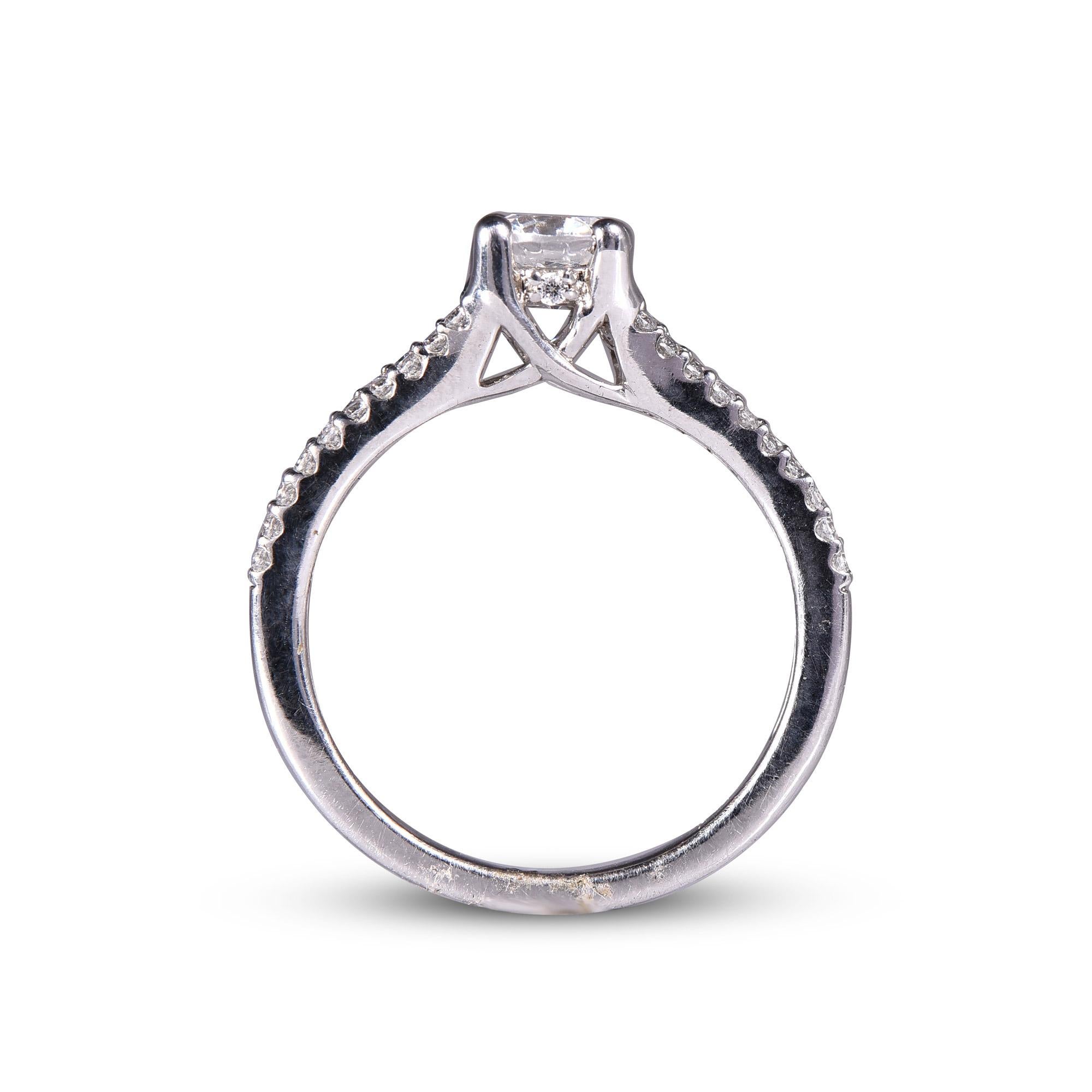 Modern TJD 0.75 Carat Round Diamond 18 Karat White Gold Split Shank Engagement Ring For Sale