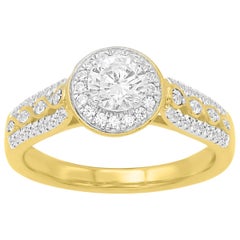 TJD Alianza de compromiso en oro amarillo de 18 quilates con diamante redondo de 0,75 quilates