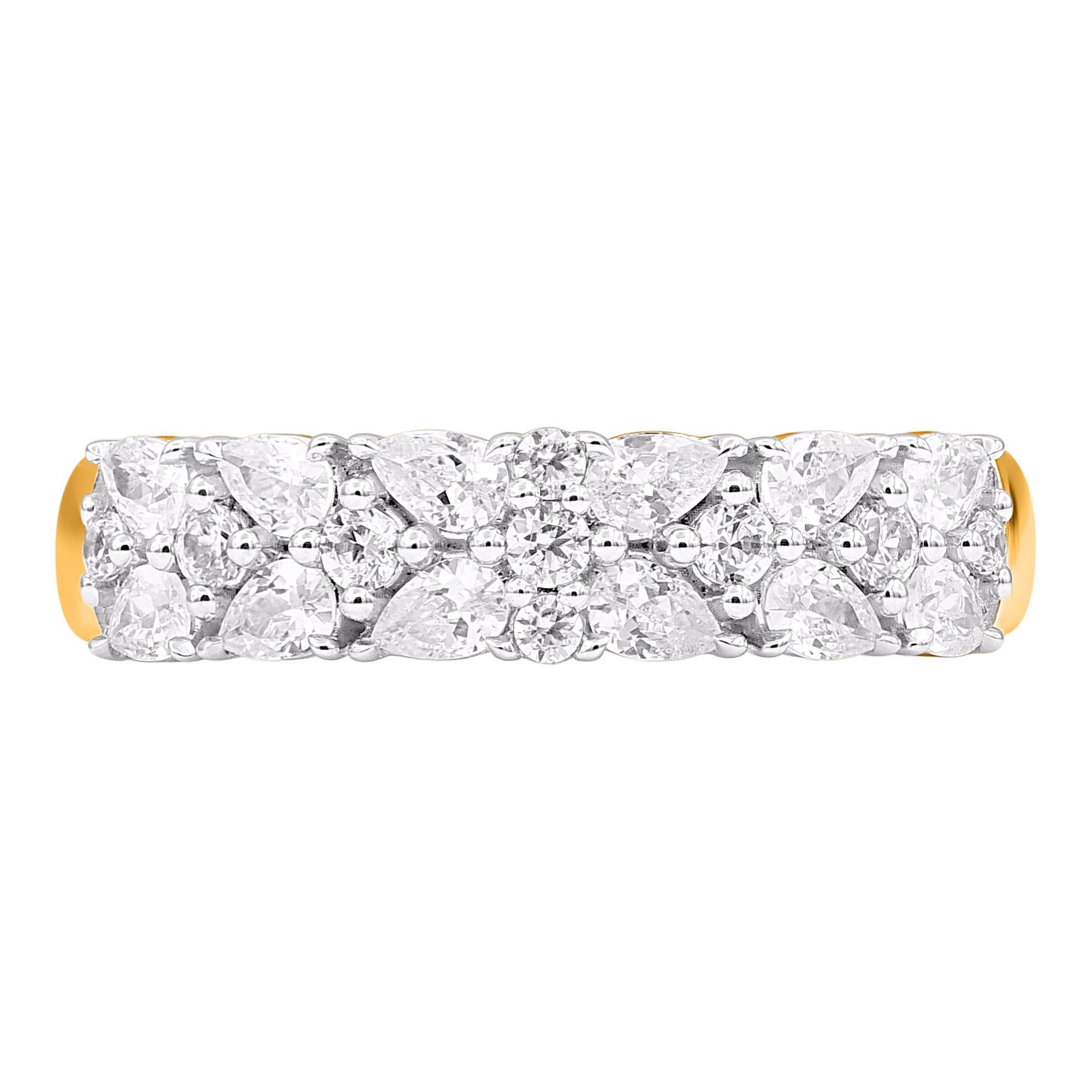 Contemporain Alliance en or jaune 14 carats avec diamants taille ronde et poire de 0,75 carat TJD en vente