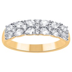TJD 0.75 Carat Round & Pear Cut Diamond 14KT Yellow Gold Wedding Band Ring