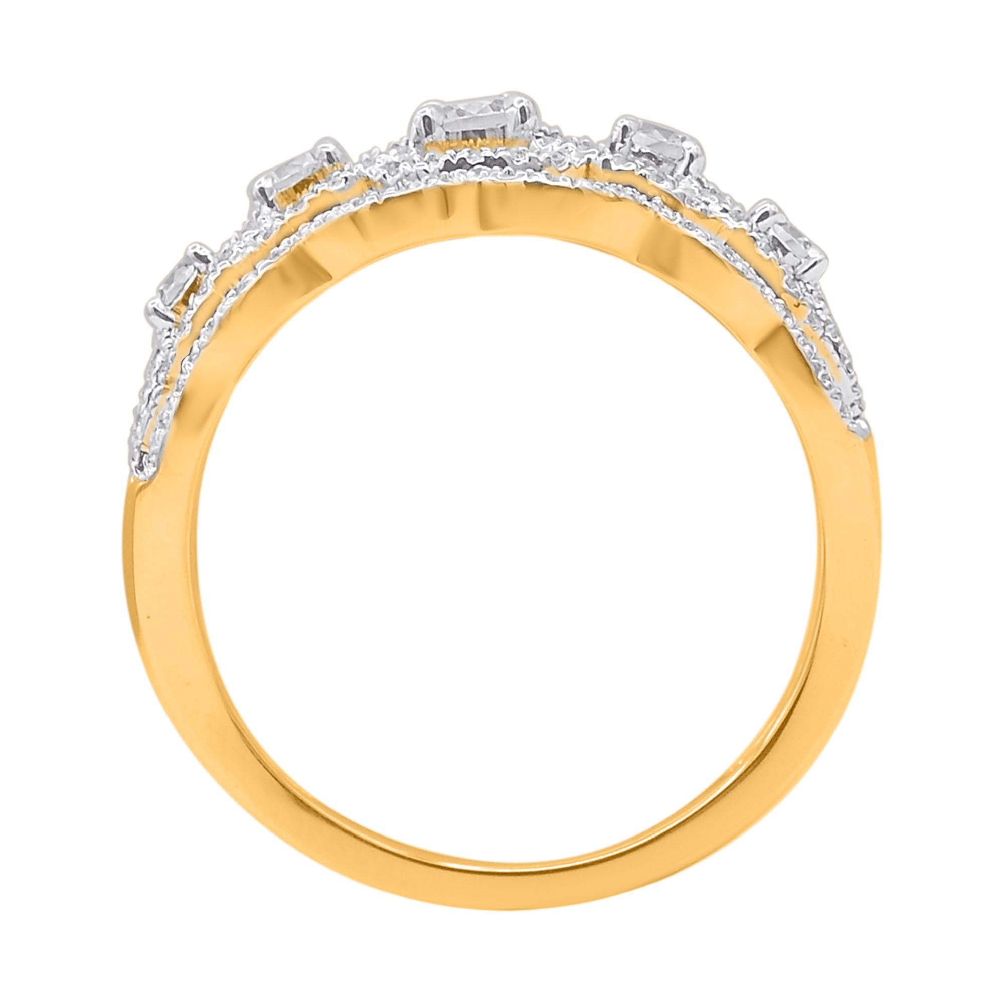 Moderne Alliance en or jaune 14 carats avec diamants ronds naturels de 0,75 carat TJD en vente