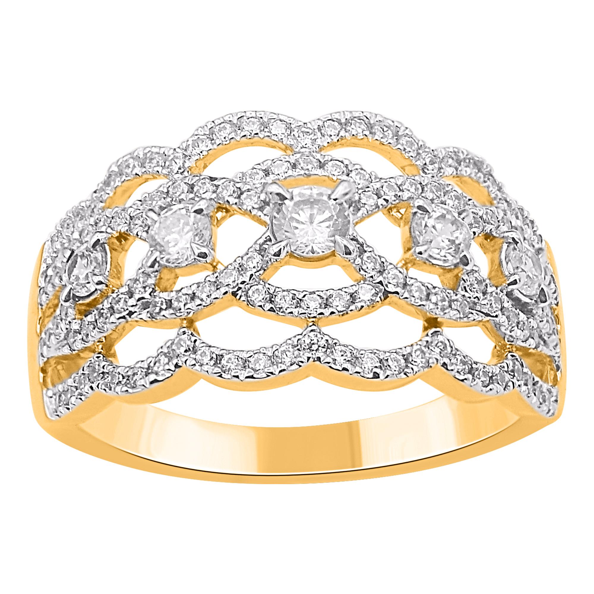 TJD 0.75 Ct Natural Round Diamond Wedding Band Ring in 14KT Yellow Gold
