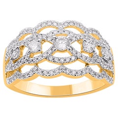 TJD 0.75 Ct Natural Round Diamond Wedding Band Ring in 18KT Yellow Gold
