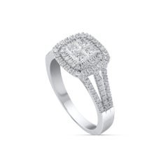 TJD 0.75 CTW Round and 4 Center Princess Diamond 10KT White Gold Engagement Ring