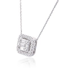 TJD 0.75 CTW Round and Baguette Diamond 18 K White Gold Octagon Shape Pendant