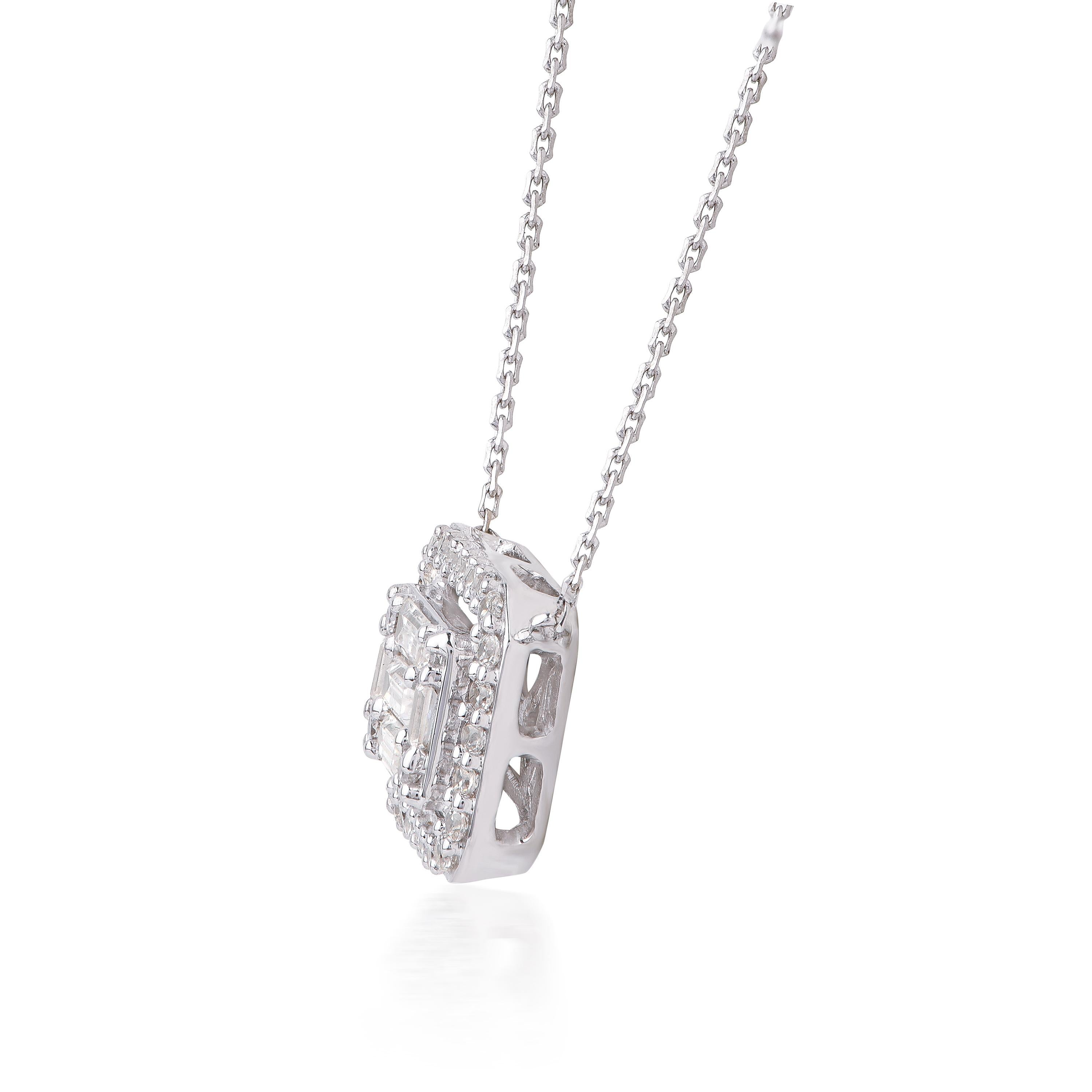 TJD Colgante de oro blanco de 18 K en forma octogonal con diamante redondo y baguette de 0,75 CTW Contemporáneo en venta