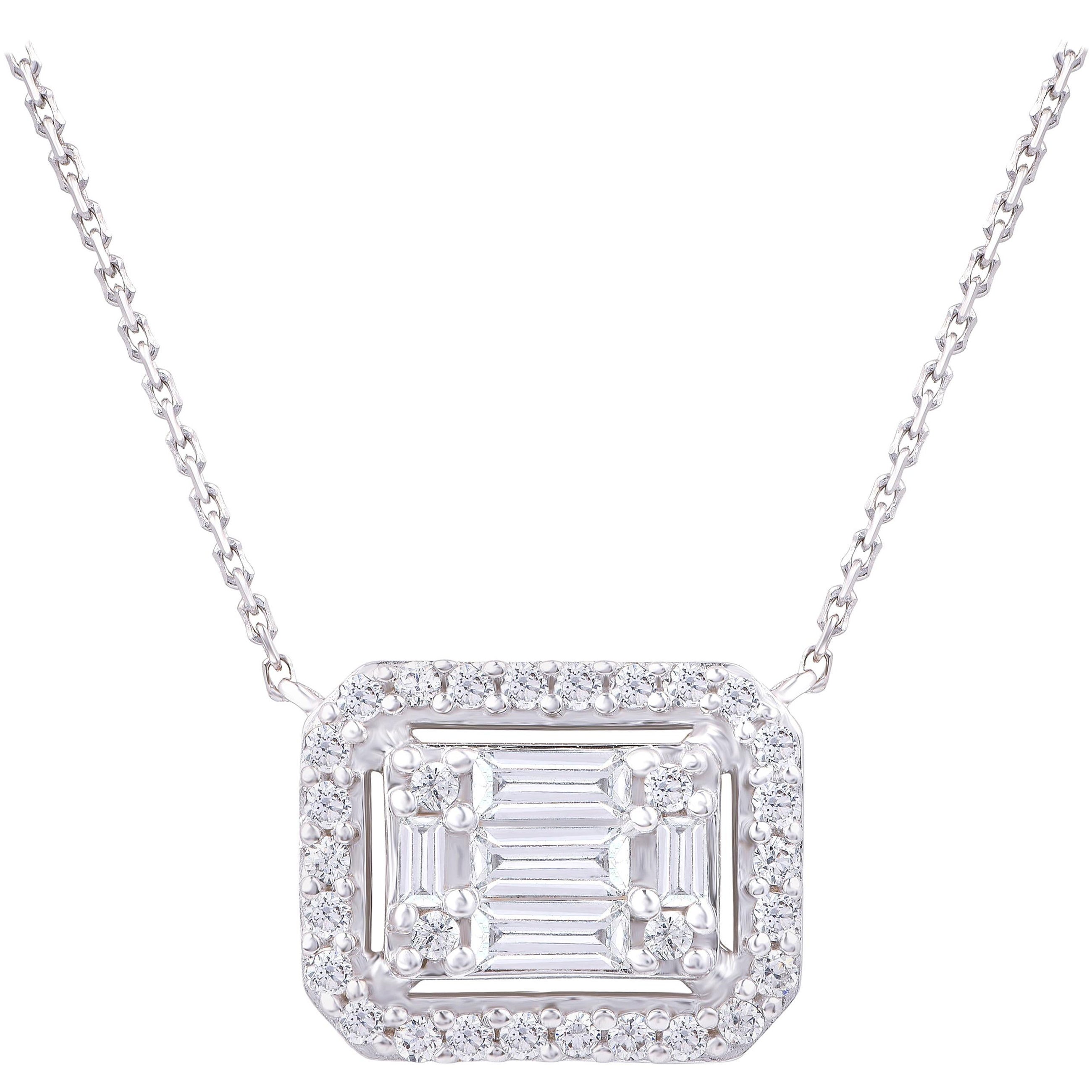 TJD 0.75 CTW Round and Baguette Diamond 18 K White Gold Octagon Shape Pendant