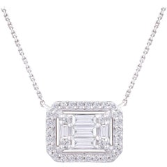 TJD 0.75 CTW Round and Baguette Diamond 18 K White Gold Octagon Shape Pendant