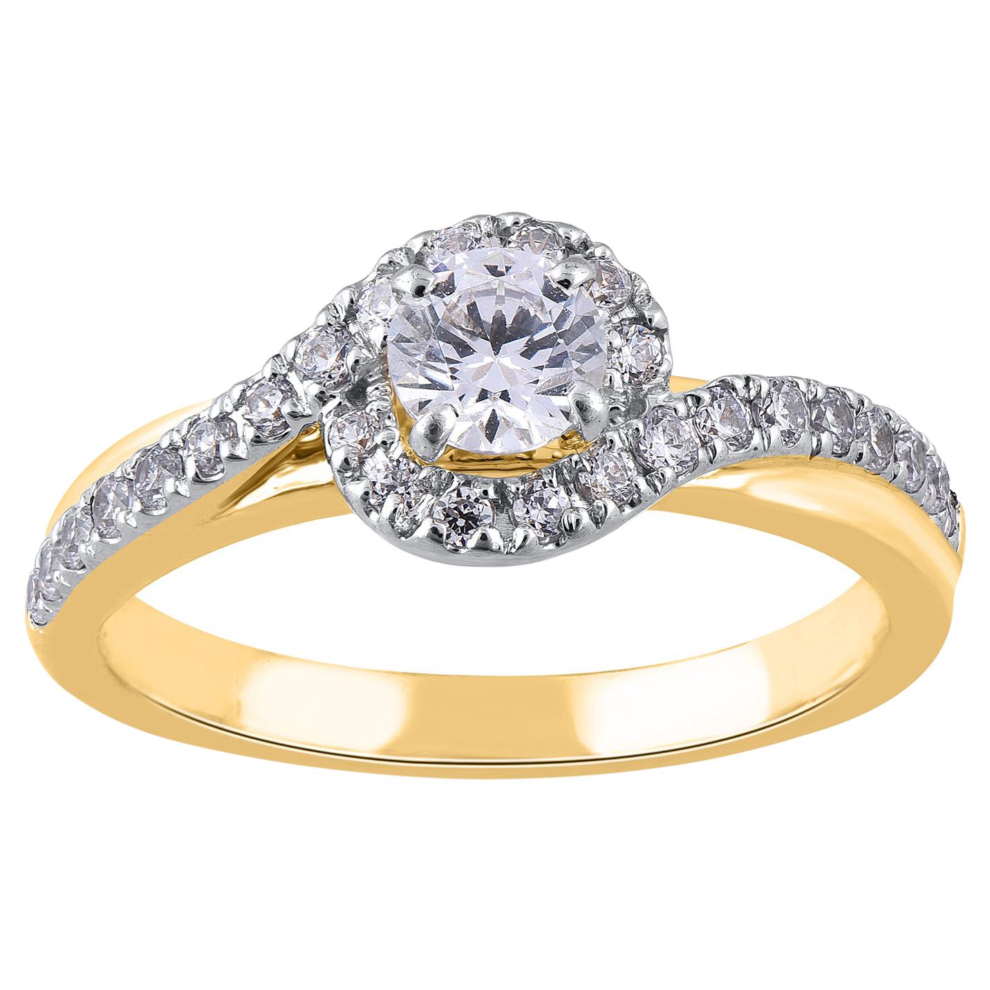 TJD 0.75Ct Round Diamond 18Karat Yellow Gold Engagement Ring with Curvy Shank For Sale