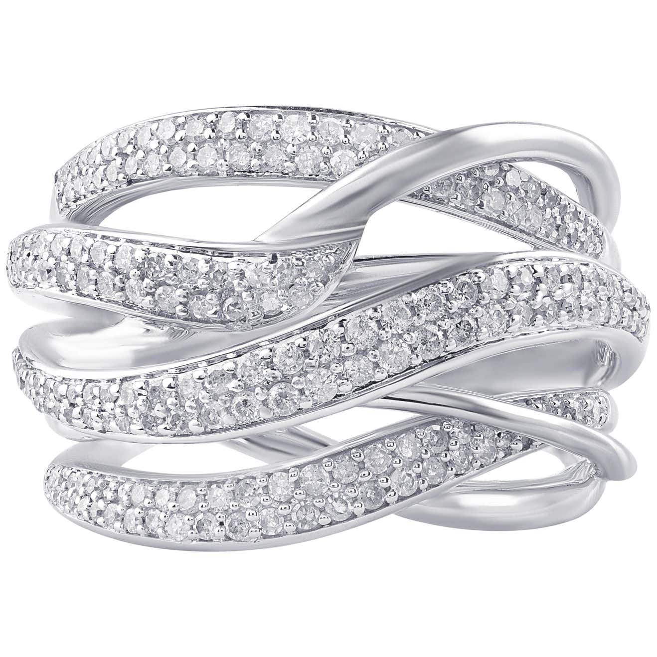 TJD 3/4 Carat Diamond 14 Karat White Gold Sparkling Highway Ring For ...