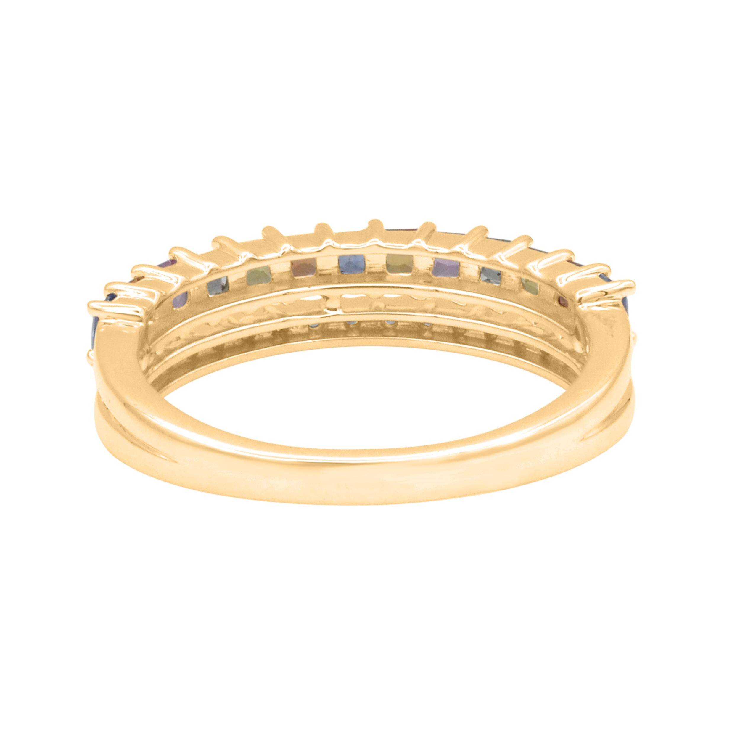 Contemporary TJD 0.80 Carat Natural Multi Sapphire & Diamond 14Karat Gold Stackable Band Ring For Sale