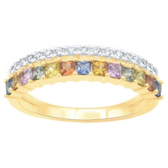 TJD 0.80 Carat Natural Multi Sapphire & Diamond 14Karat Gold Stackable Band Ring