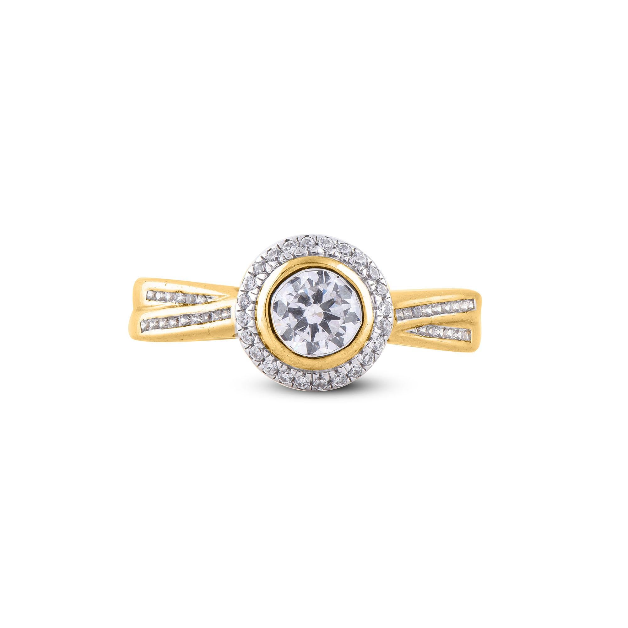 Round Cut TJD 0.80 Carat Round Diamond 18 Karat Yellow Gold Channel Set Engagement Ring For Sale