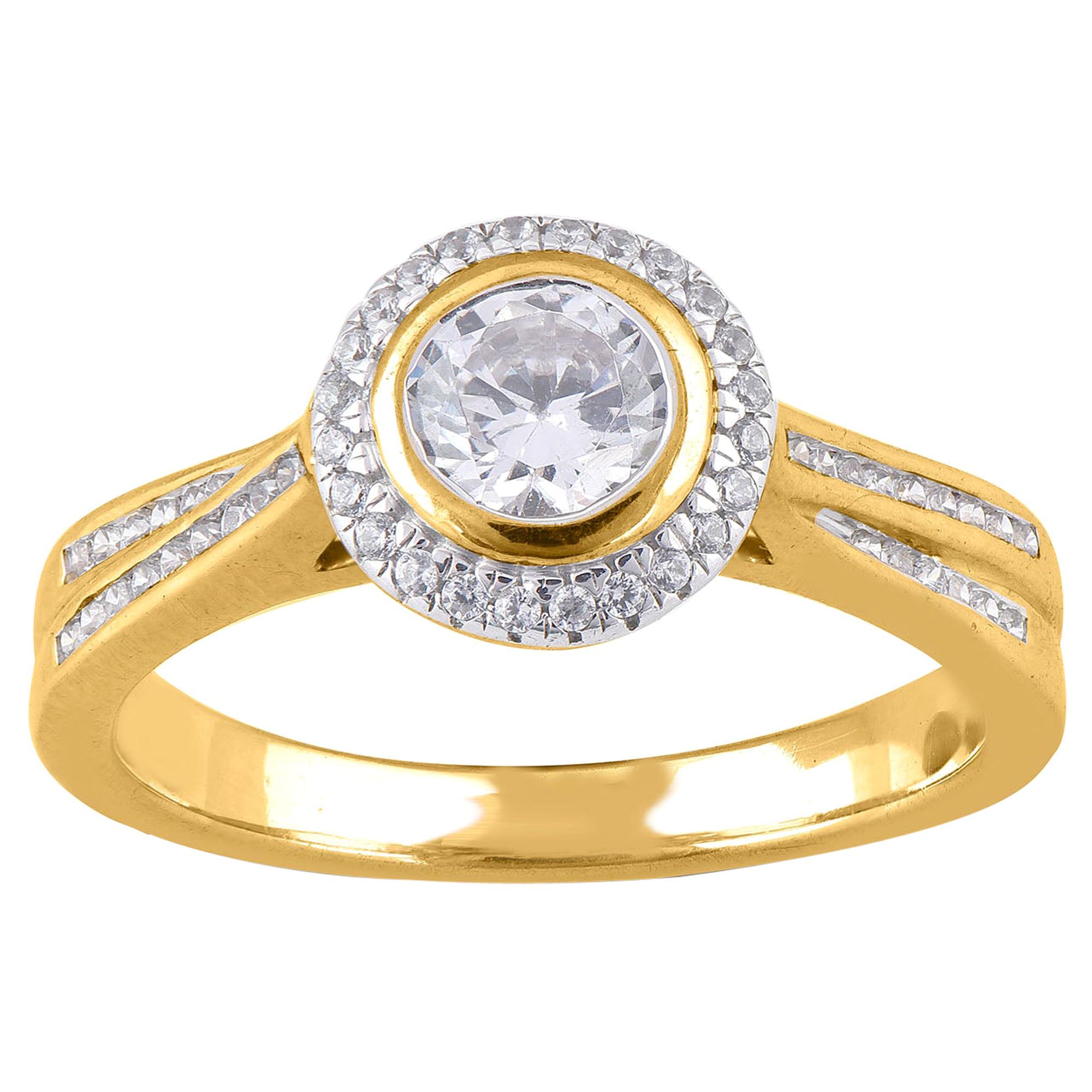 TJD 0.80 Carat Round Diamond 18 Karat Yellow Gold Channel Set Engagement Ring For Sale