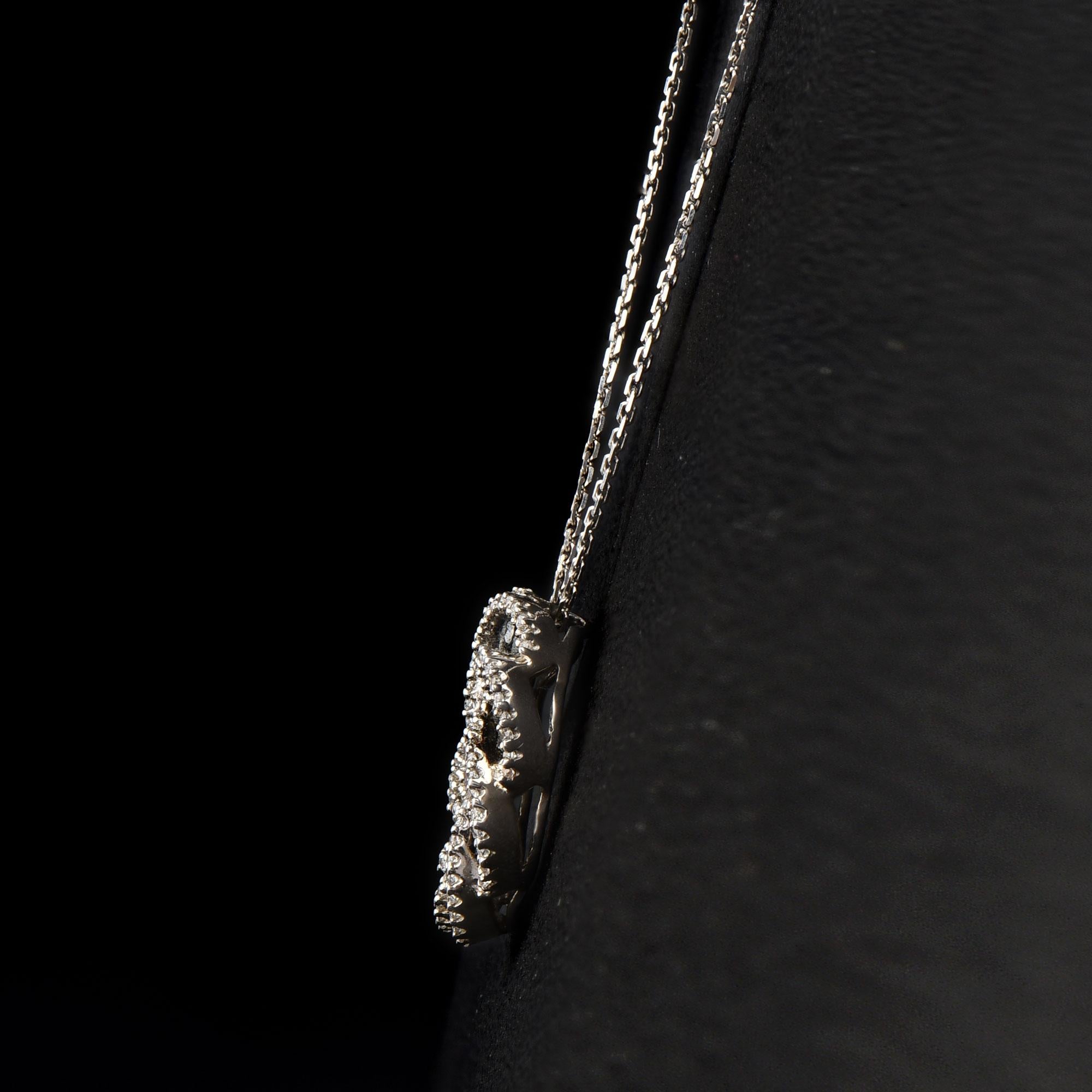 Art Deco TJD 0.85 Carat Black and White Diamond 14K White Gold Infinity Circle Pendant For Sale