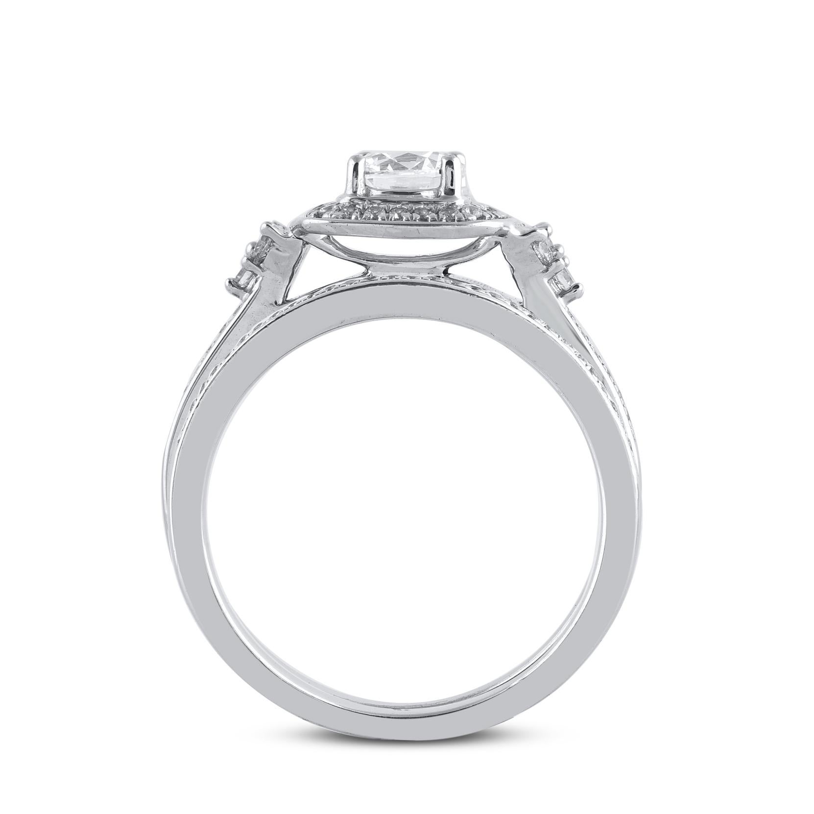 TJD 0,85 carati di diamante rotondo naturale in oro bianco 14KT con cornice a cuscino In condizioni Nuovo in vendita a New York, NY