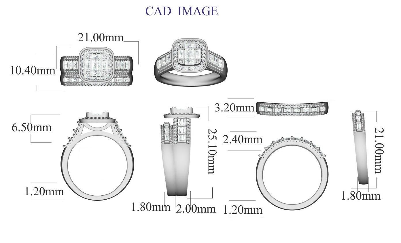 Questo anello a fascia larga è sapientemente realizzato in oro bianco 14 carati e presenta 108 diamanti bianchi rotondi e 26 diamanti bianchi con taglio a baguette, incastonati in un bellissimo design a micropunte, pave e canali. Utilizziamo solo