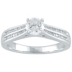 TJD 0.85 Carat Round Diamond 14 Karat White Gold Channel Set Engagement Ring