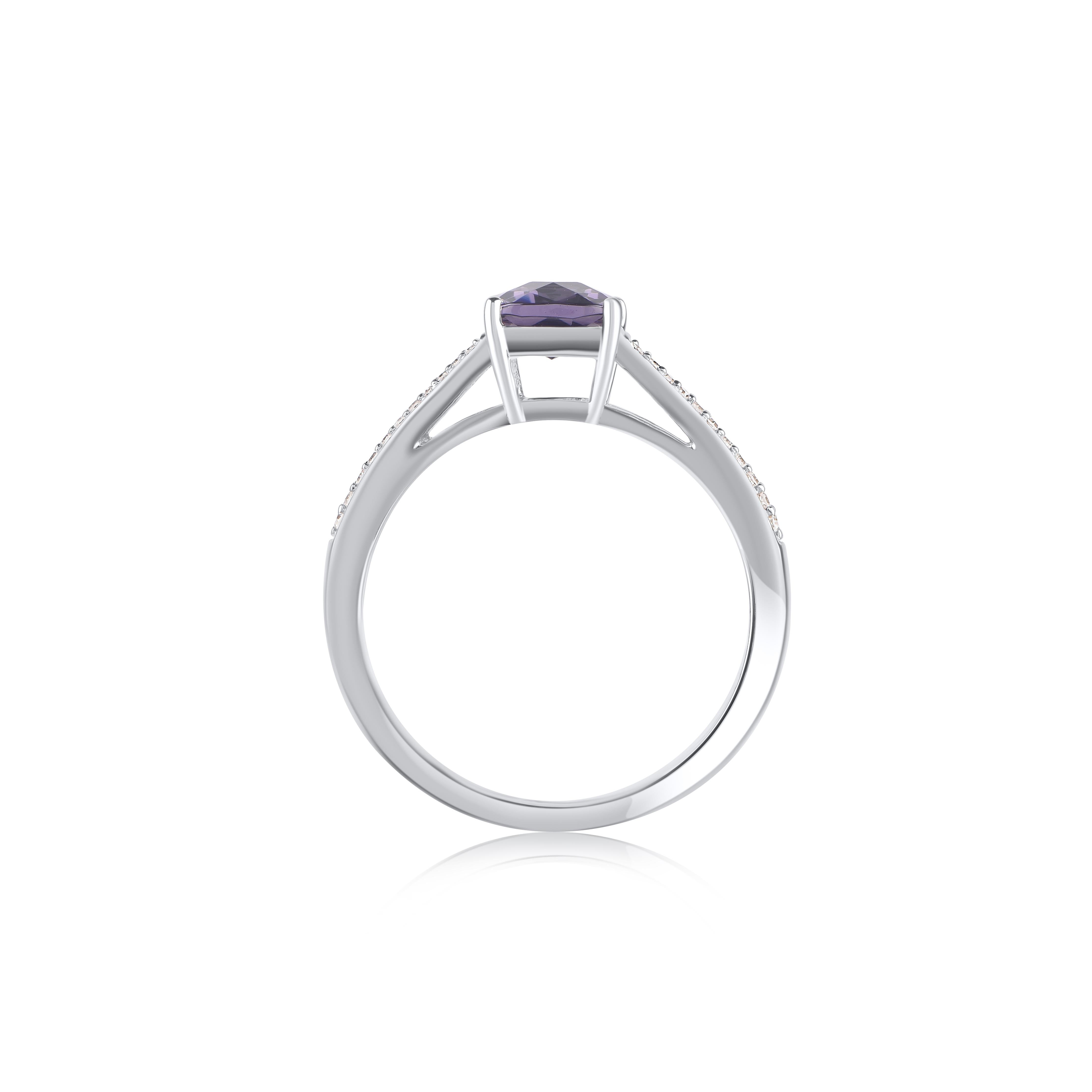 TJD Anillo solitario de oro blanco de 14 quilates con amatista redonda y talla cojín de 0,85 quilates Corte cojín en venta