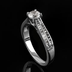 TJD 0.85 Carat Round Diamond 18 Karat White Gold Channel Set Engagement Ring