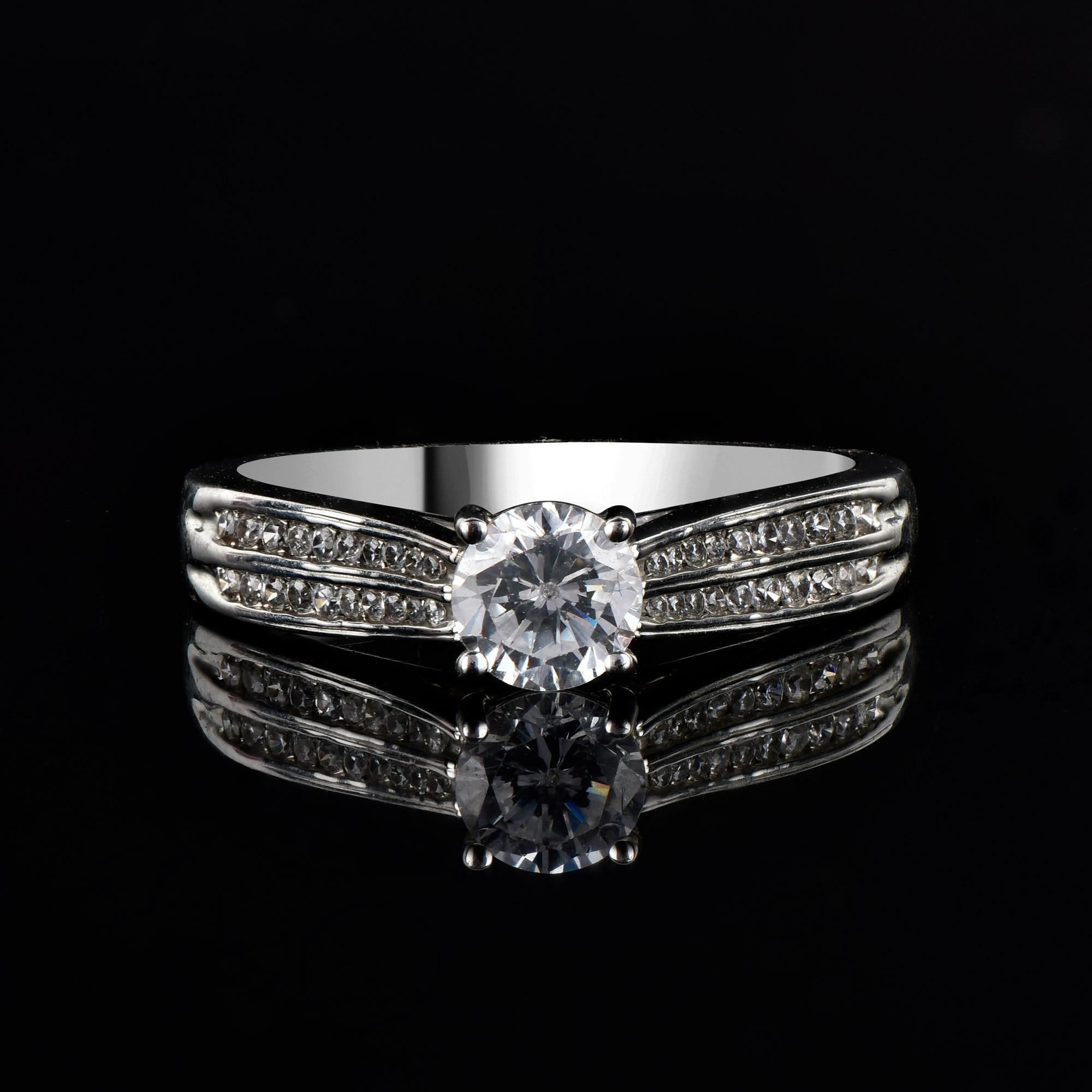 Contemporary TJD 0.85 Carat Round Diamond 18 Karat White Gold Channel Set Engagement Ring For Sale