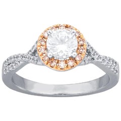 TJD 0.86Carat Nat. Pink Rosé & White Diamond 18K White Gold Halo Engagement Ring
