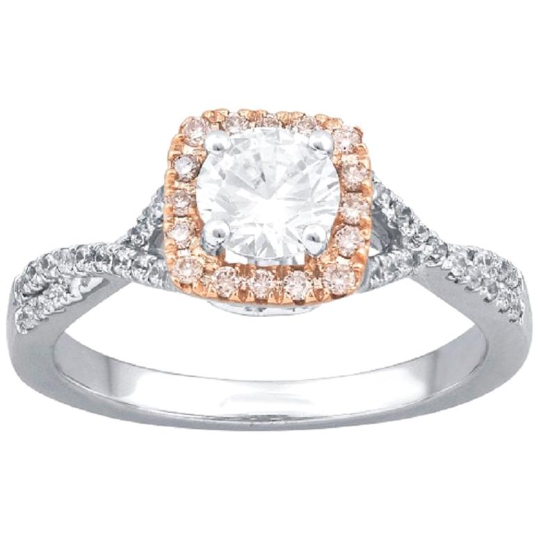 TJD 0.87 Carat Nat. Pink Rosé & White Diamond 18K Two Tone Gold Engagement Ring