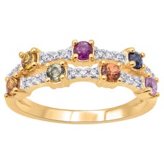 TJD 0.90 Carat Natural Multi Sapphire, Ruby & Diamond 14 Karat Gold Band Ring