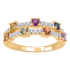 TJD 0.90 Carat Natural Multi Sapphire, Ruby 
Diamond 14 Karat Gold Band Ring