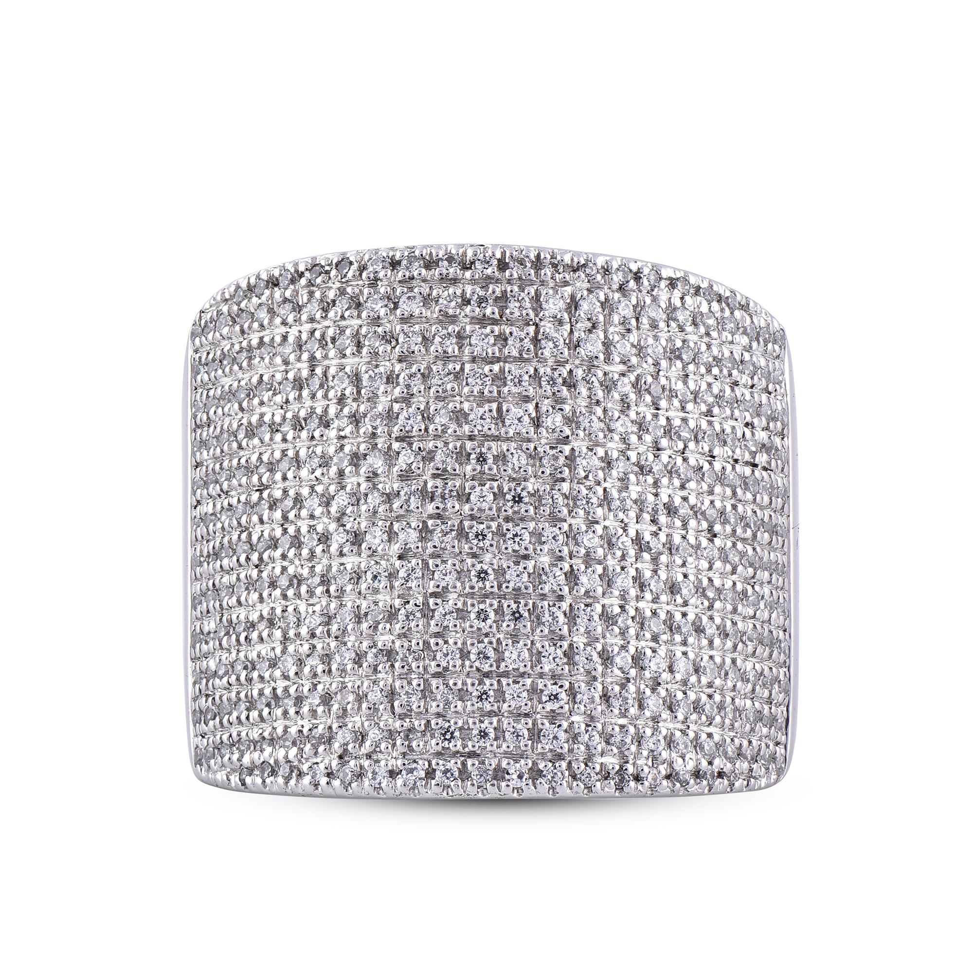 Round Cut TJD 0.90 Carat Round Diamond 14 Kt White Gold Multi-Row Anniversary Wedding Band For Sale